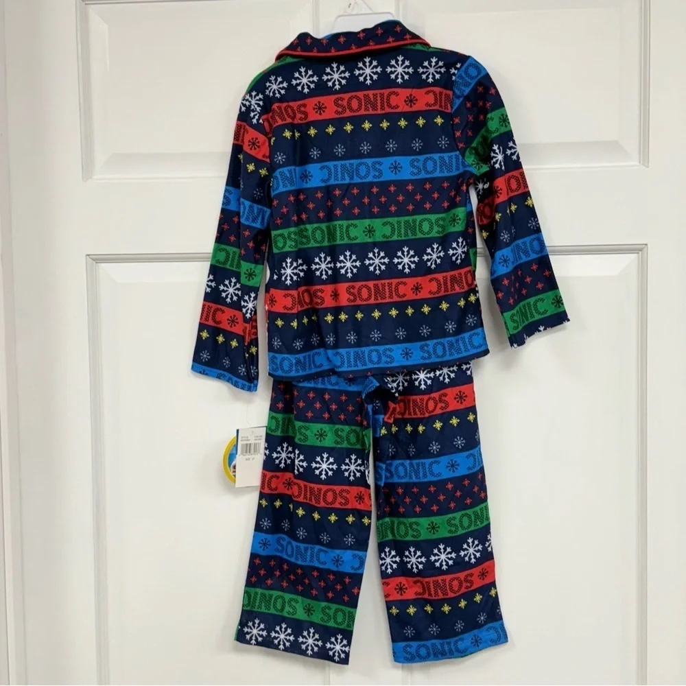 NWT Sonic the Hedgehog Pajama Set Toddlers 4T Flannel Button Up Pjs Pajamas